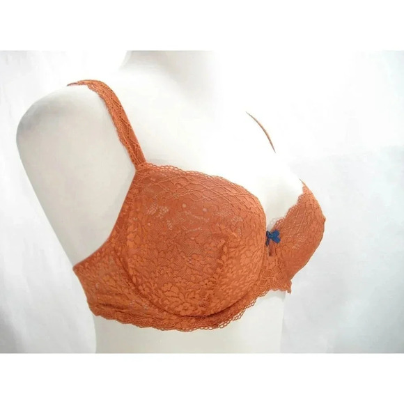 34D Gilligan O'Malley Unlined Semi Sheer Lace Balconette UW Bra Orange Penny NWT - Picture 5 of 11